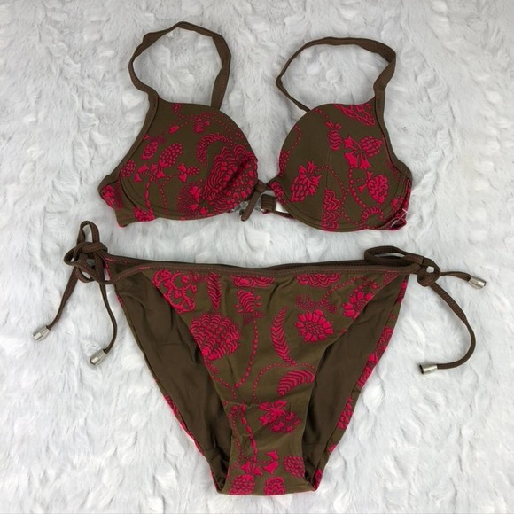 Floral Brown and Pink Bikini Set - Picture 1 of 10